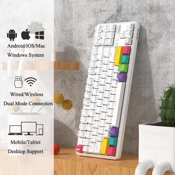 

ajazz 87 key bluetooth 3.0 mechanical keyboard dual mode computer tablet phone universal white rgb backlight mechanical keyboard1