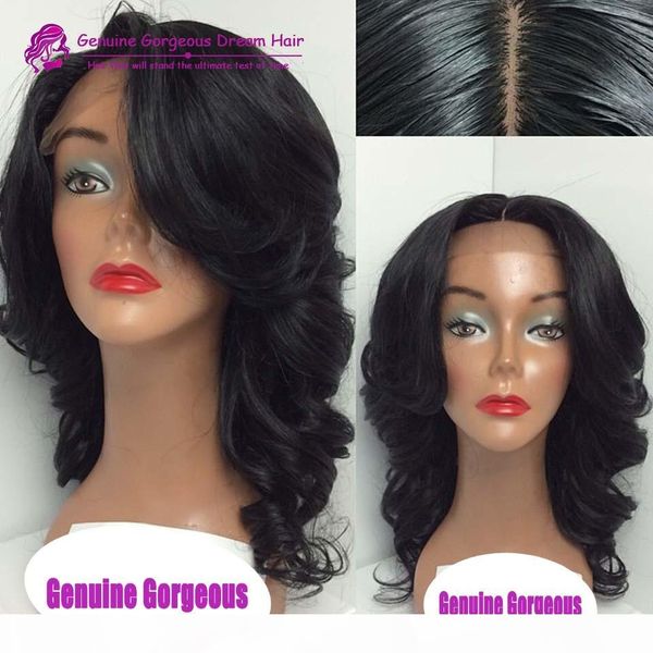 

natural wave glueless lace front wig bleached knots brazilian wig human hair wavy for black women, Black;brown