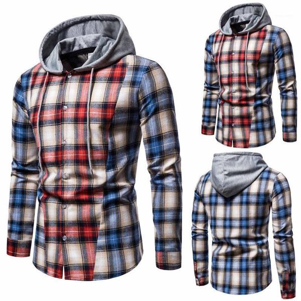 

2021 men's casual fashion plaid printing hoodie loose hoodie long sleeve shirt blouse pullover oversized1, Black
