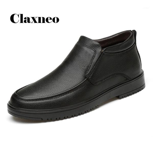 

man dress leather shoes slip on 2021 autumn men's boots genuine leather male winter boot plush fur warm office footwear black1, Black