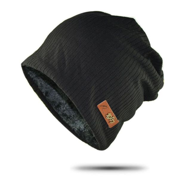 

hat men winter new style outdoor double layer plus velvet warm beanie from women's labeling stripes pile style toque, Blue;gray