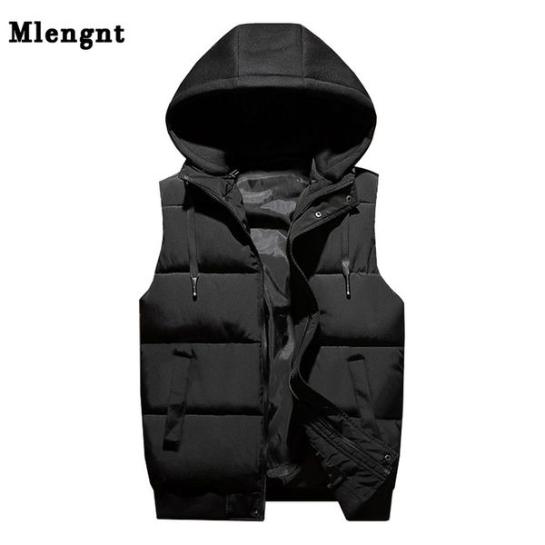 

mens vests autumn winter men's casual sleeveless jacket hat detachable outer thicken brand waistcoats large size 4xl vest homme 201116, Black;white