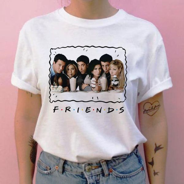 

t shirt women 2021 casual women new t shirt friends tv printing female t shirt 90s harajuku retro, White