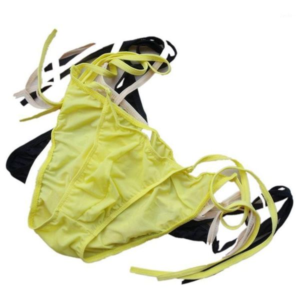 

drawstring bulge pouch underwear men underwear translucent ice silk low waist silky briefs thin summer cool1, Black;white