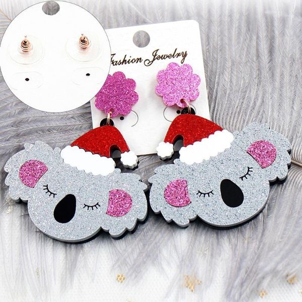 

fashion lovely shiny koala acrylic earrings for women girls funny cute animal glitter dangle earrings children gifts1, Silver