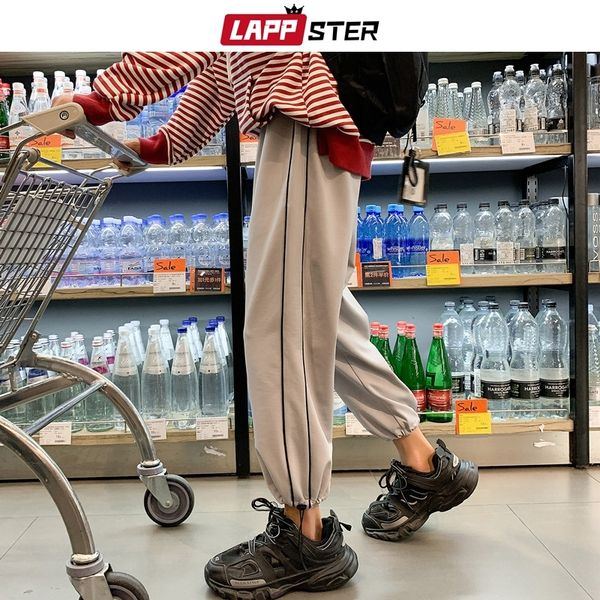 

lappster men japanese streetwear joggers pants autumn man vintage side striped sweatpants harajuku black grey harem pants 201118