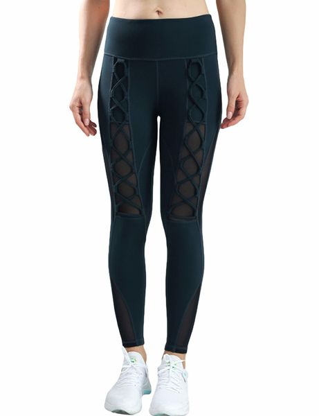 

2021 new women's high waist tulle patchwork legging sports pants yja3, Black;white