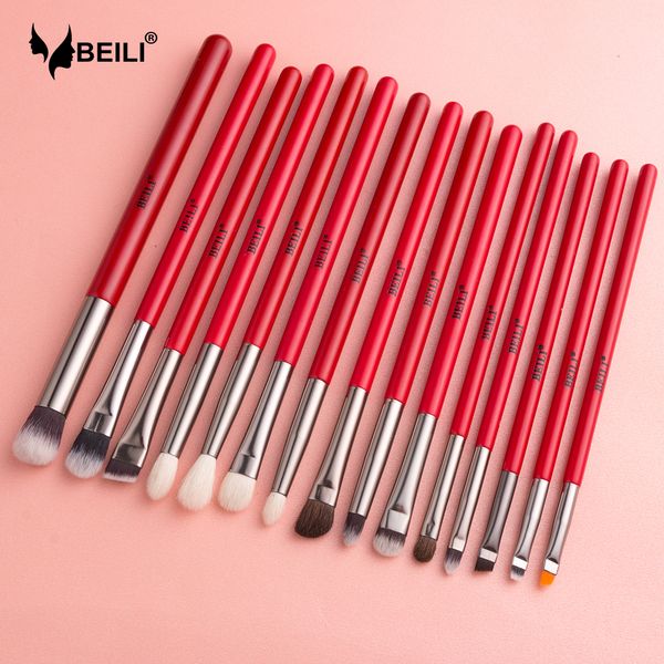 

beili red 15pcs professional makeup brushes set natural hair eye shadow blending eyebrow pony goat bristles makeup brushes sets 201007