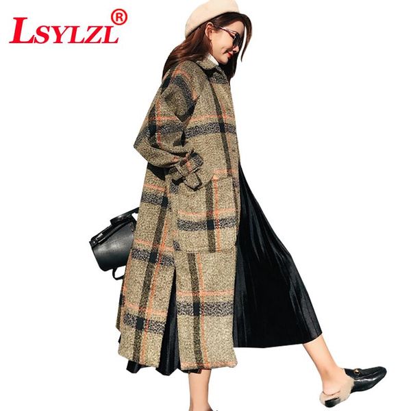 

classic plaid trench new fashion 2020 oversized winter autumn women casual coat female windbreaker england style thicken b602, Black