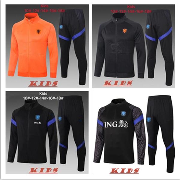 

2020 netherlands de jong memphis de ligt kids football training suit jacket 2020/21 virgil promes child soccer tracksuit, Black;yellow