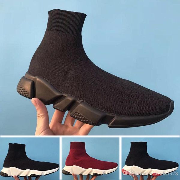 

good quality red yellow speed trainer casual shoe man woman sock boots with box stretch-knit casual boots race runner sneaker high top