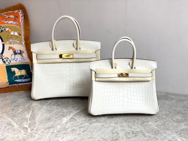

wholesale handmade quality wax stitching with crocodile grain calf leather size25,30cm white design handbag,3 colors for chosen