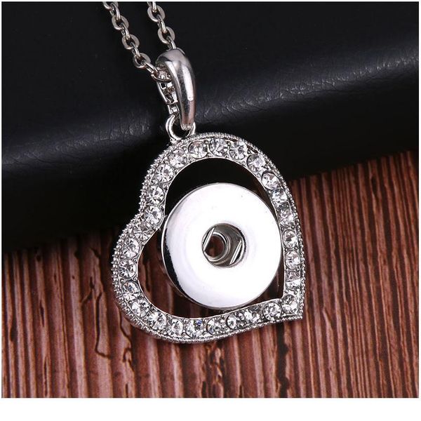 

new heart snaps jewelry metal rhinestone snap button necklaces 18mm 20mm snap pendant necklace for women girls diy jewe bbyehz, Silver