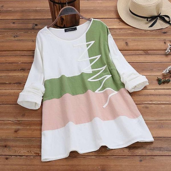 

women's patchwork blouse autumn 2020 zanzea kaftan casual long sleeve shirts female o neck cotton blusas oversize tunic 5xl1, White