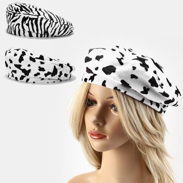 

trendy wool beret hat women fashion milk cow zebra print french ladies winter warm knit hat female bonnet beanies caps autumn1, Blue;gray