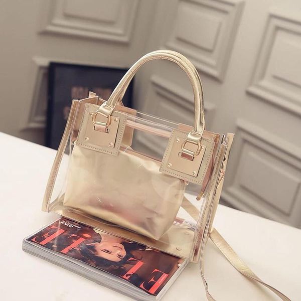

fashion & shoulder bag clear jelly purse women transparent handbag clutch putote, Silver