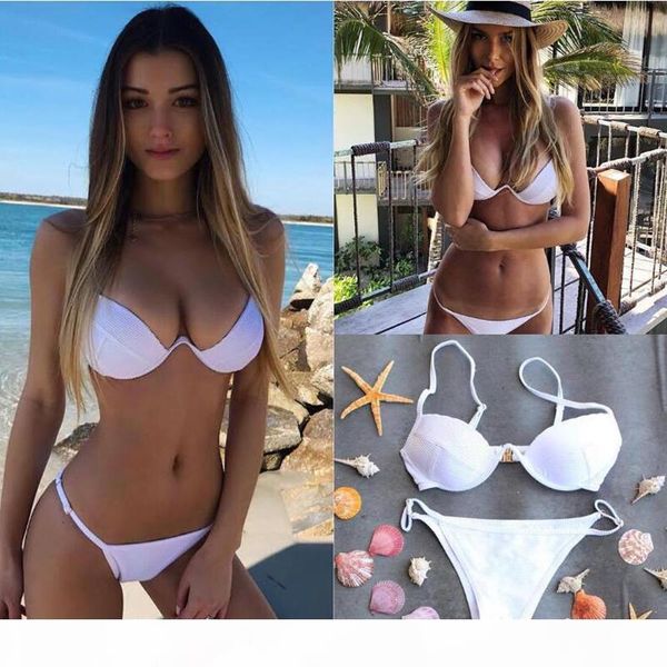 

mini micro thong strappy low waist bikini mujer feminino 2018 swimsuit plus size swimwear women solid biquin with underwire, White;black