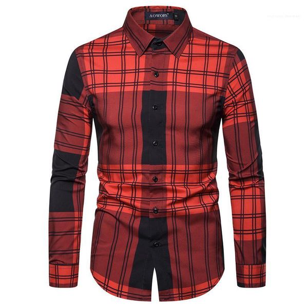 

shirts mens designer long sleeve shirts plaid printed autumn casual slim turn-down collar shirts fashion men, White;black