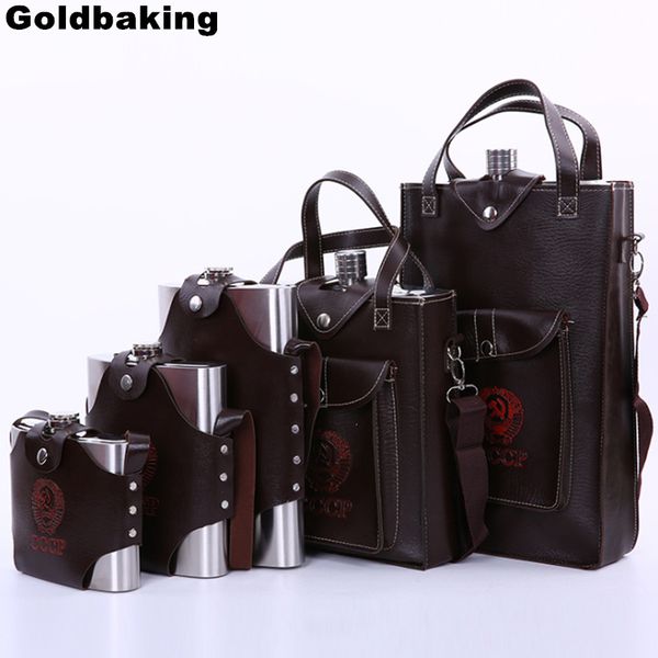 

stainless steel with sheath russia large hip flask leak proof whiskey flasks for wine bottle 18/32/48/64/88/108/128/178oz q1222