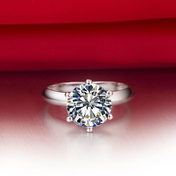 

lover's fulfilling jewelry gift 3 carat trendy brand style round brilliant sona synthetic diamonds engagement ring with box, Slivery;golden