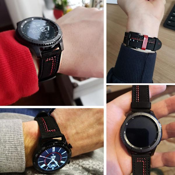 

22мм кожаный ремешок для huawei watch gt-2-2e-про gt2 gt2e 46 samsung mm браслет передач s3 frontier / галактика часы 3 45мм / 46мм группа w, Black;brown