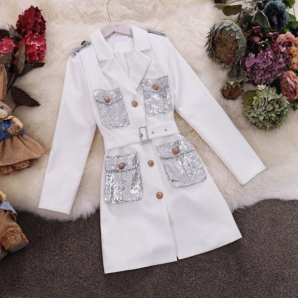 

temperament suit collar long sleeve sequin pockets wild single-breasted windbreaker jacket female 2020 autumn new style, Tan;black