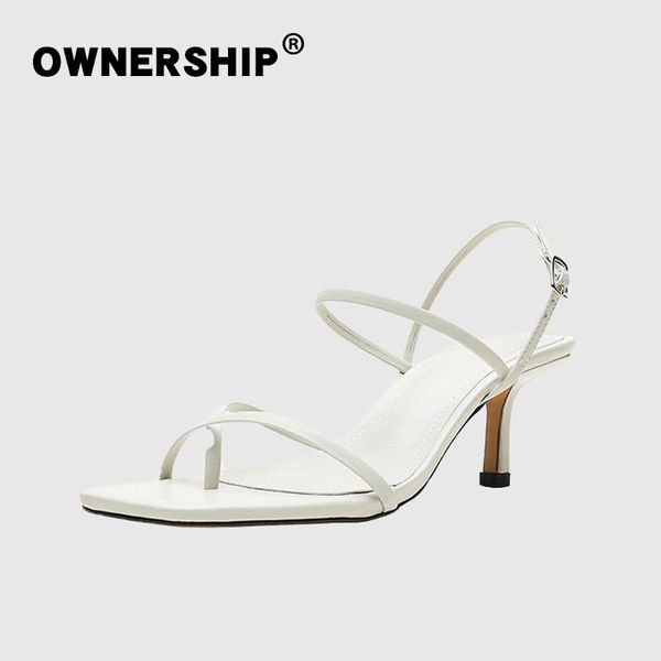 

женщины сандалии женщины 2020 summer square мода toe высокие каблуки дамы элегантные каблуки слайды женщина sexy тонкие narrow band обувь, Black