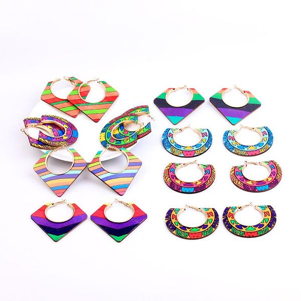 

ethnic colorful wooden earrings statement trendy jewelry boho geometric drop gold dangle african earrings for women 2020 new, Silver