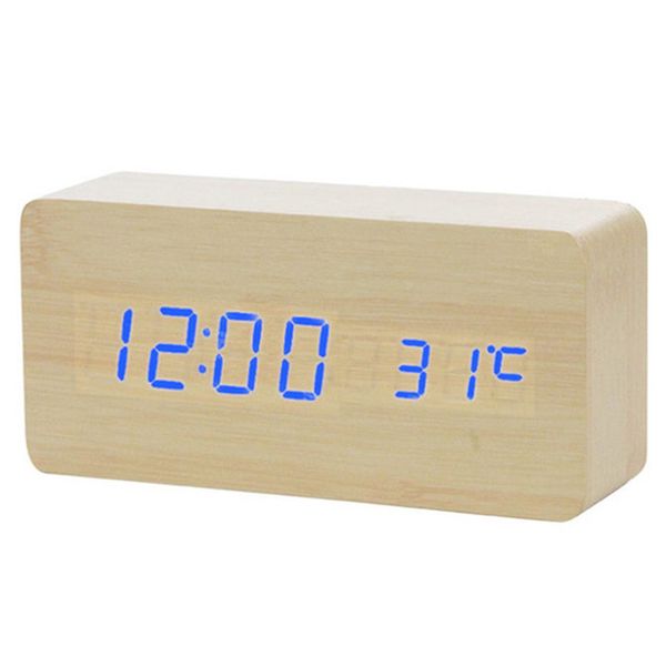 

led wooden alarm clock watch table voice control digital wood despertador electronic deskusb/aaa powered clocks table decor
