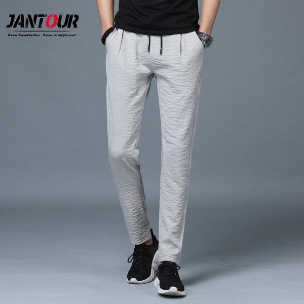 

jantour2020 new fabric summer comfort pants men brand-clothing elasticity trousers male quality gray black fashion thin pant man c1018