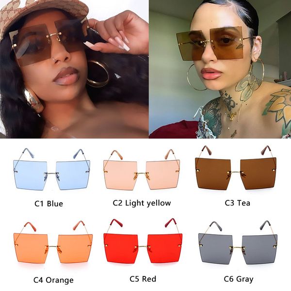 

2020 большой площади rimless солнцезащитные очки уникальный крупногабаритные оттенки простые стильный vintage красный оранжевый женщин очки, White;black