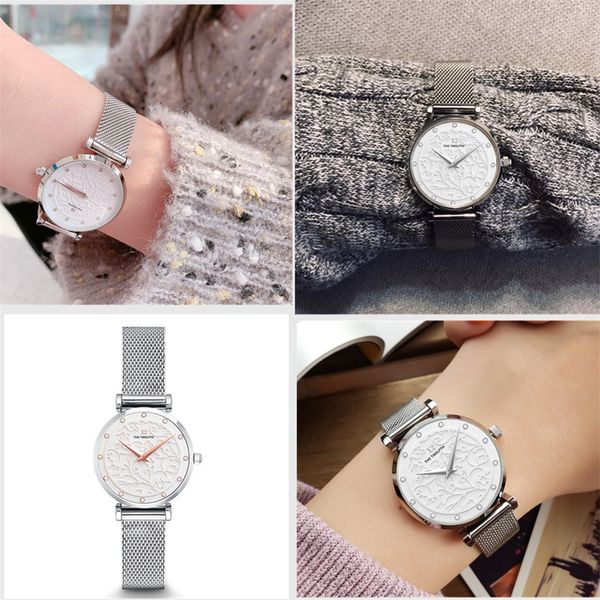 

montre femme 2020 christmas gift watch crystal rhinestone women watch 32mm elegant stainless steel quartz watches female clock, Slivery;brown
