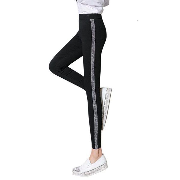 

slim casual pants side silver stripes loose trousers women autumn winter fitness leggings drop shipping good quality, Black