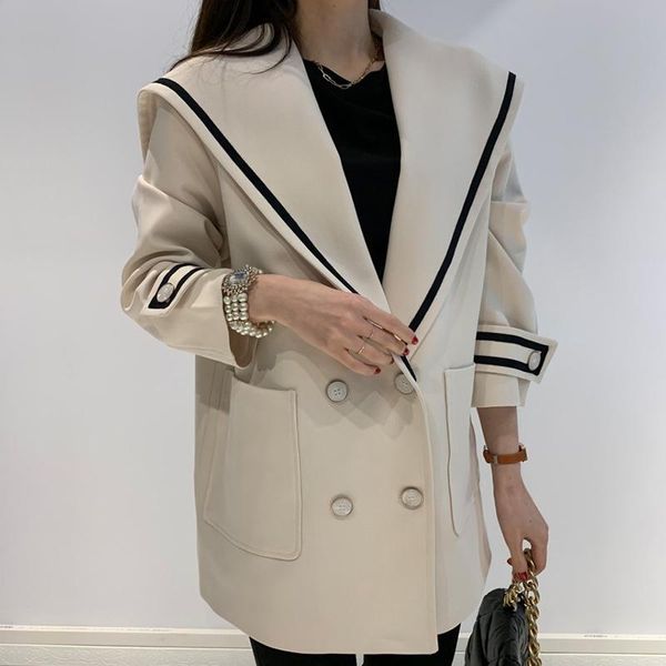 

comel2021 fashion autumn women blazers and jackets work office lady suit slim business v-neck double breasted coat, White;black