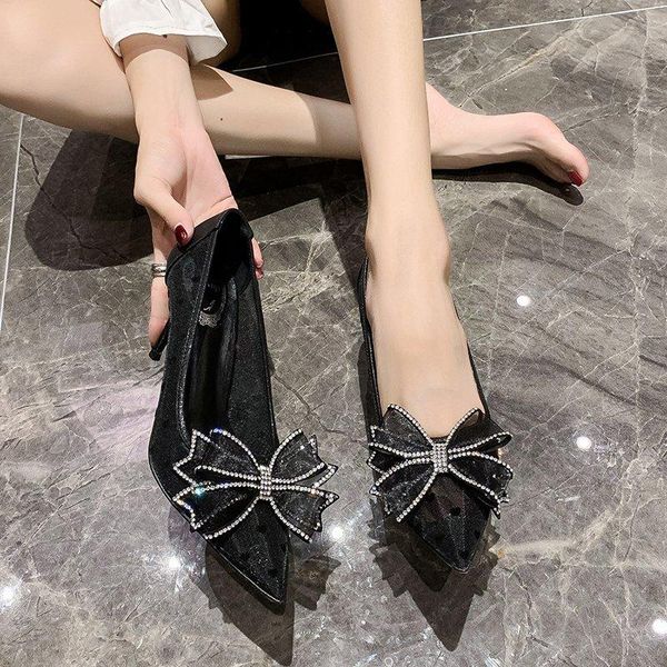 

breathable lace stiletto heels women pointed toe high heels party dress crystal bow pumps women shoes gold black 2021