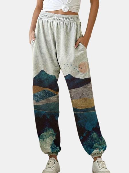 

running pants sports for women plus size mountain printed loose fitting leggings female sweatpant streetwear mujer 2021 winter1, Black;blue