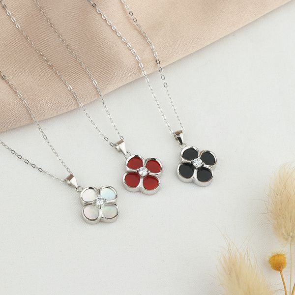 

fashion s925 sterling silver clover necklace female neck wear version sweet red agate clover pendant internet celebrity graceful and fashion