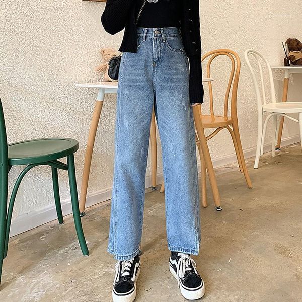 

women's jeans vintage ladies pant blue high waist woman mom loose plus size autumn winter wide leg trousers korean casual1