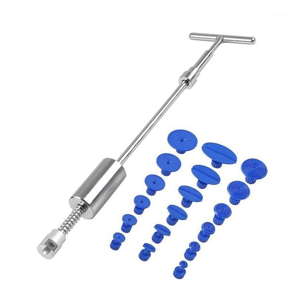 

paintless dent repair puller car dent repair tools t bar slide hammer+ 18pcs glue puller tabs for car body hail damage remover1