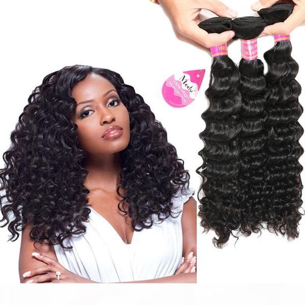 

дешевые 8а бразильская deep wave 100% необработанные virgin человеческих волос 3 связки человеческих волос weave связки оптовая цена 8-28inc, Black