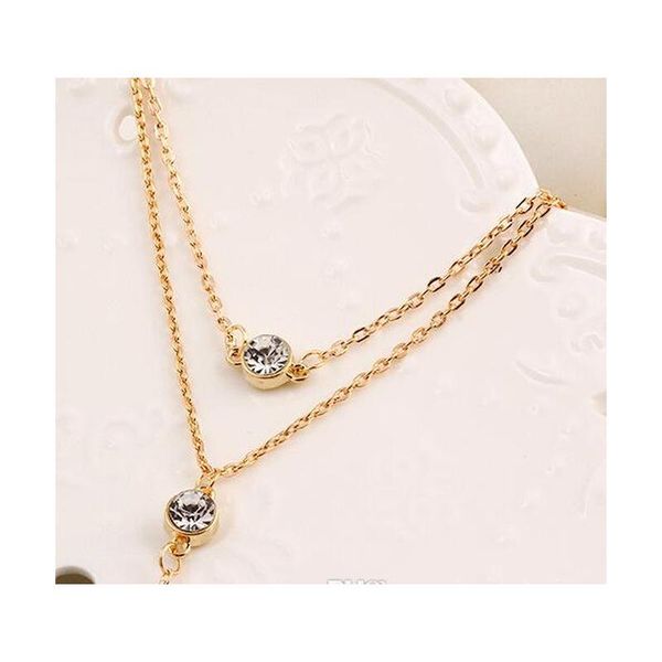 

fashion crystal sequins necklace temperament trend multi - layer metal pendants chain tassel chain pendant necklace three crystal vlgw gprqt, Silver