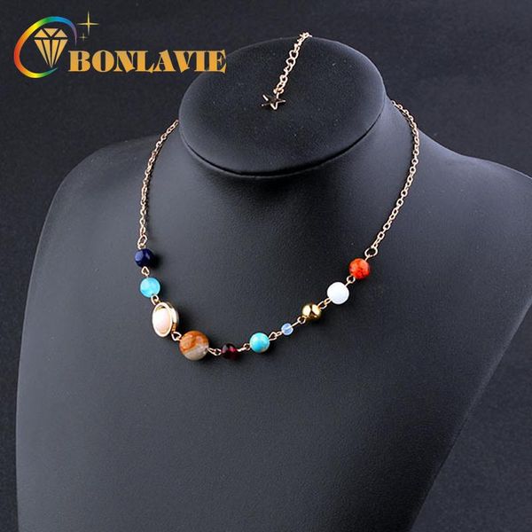 

chokers 2021 women necklace universe galaxy the eight planets solar system guardian star stone sweater chain, Golden;silver