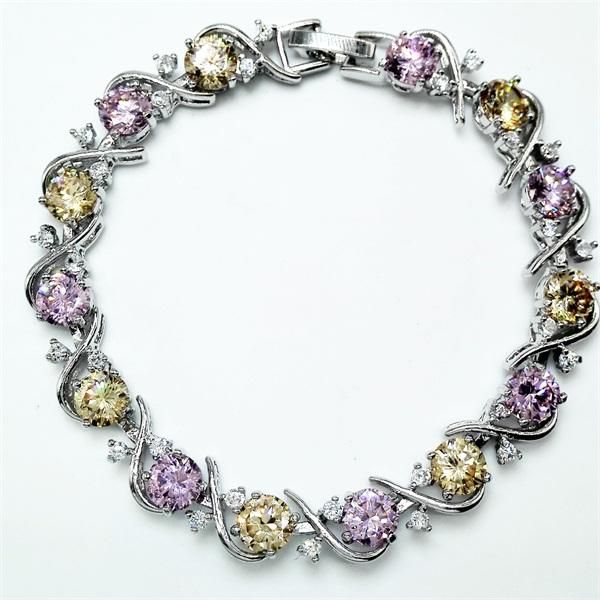 

sell new 2020 lady's peridot pink+champange bracelet rhodium plated cubic zirconia , fashion jewelry ing, Black