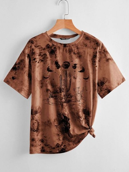 

moon and cactus print tie dye tee 41vh#, White