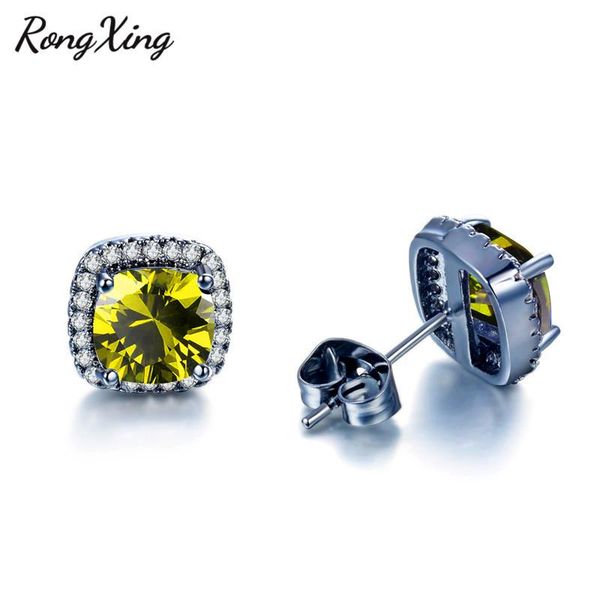 

stud rongxing vintage black gold filled colorful birthstone earrings for women fashion olive/purple/red/green/blue cz earring ear0706, Golden;silver
