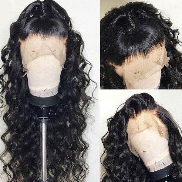

curly wig peruvian lace front human hair wigs with baby hair water wave lace front wig remy hair pre plucked bleached knots, Black;brown