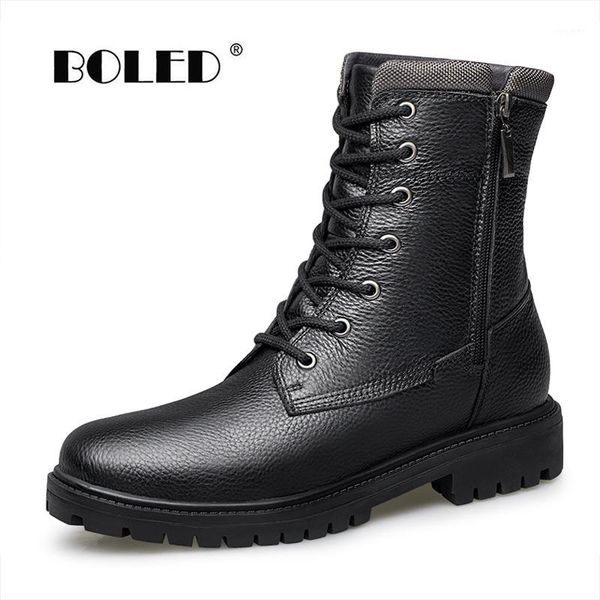 

full grain leather boots men comfortable short plush warm lace up ankle snow boots plus size autumn winter shoes men1, Black