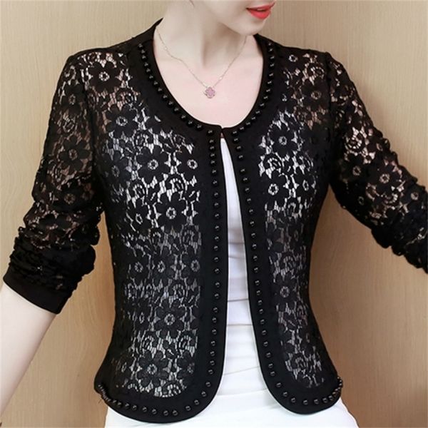 

long sleeve black hollow lace jacket fashion women's coats and jackets women clothing b239 y201012, Black;brown