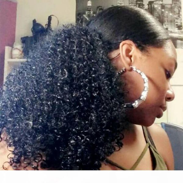 

160g human hair kinky ponytails hairpieces for american black women afro curly ponytail drawstring clip on pony tail extension