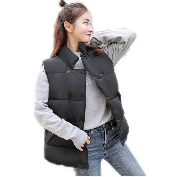 

women down cotton short vest autumn winter 2020 fashion button vest stand-collar loose women waistcoat casual outerwear vestq610, Black;white